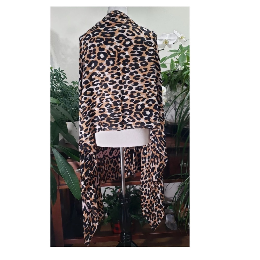 NEW KATE SPADE NY Scarf Logo Women Viscose Brown Leopard Animal Print Fringe 29” - Picture 4 of 7